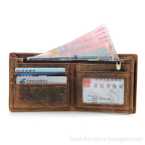 Custom logo design Vintage Genuine Leather Men's wallet Brown